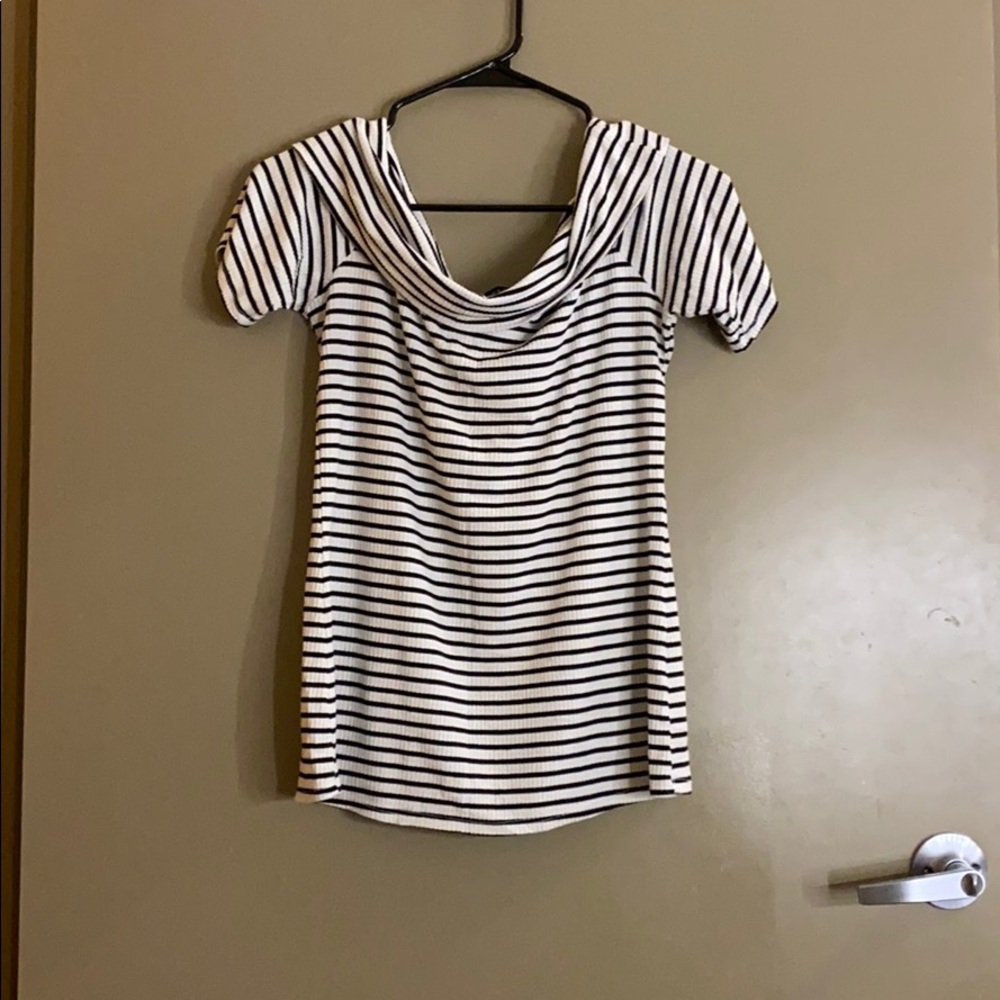 Off the shoulder stripped shirt